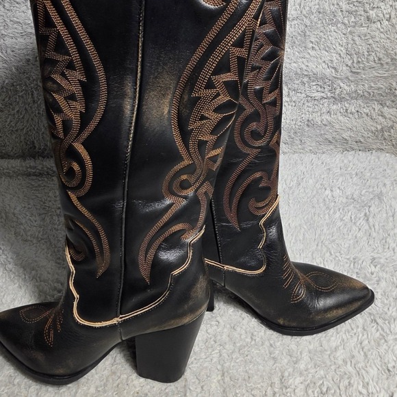Steve Madden Lasso Western Tall Cowboy Boots Brown Distressed Leather 8.5 NEW - Picture 9 of 13